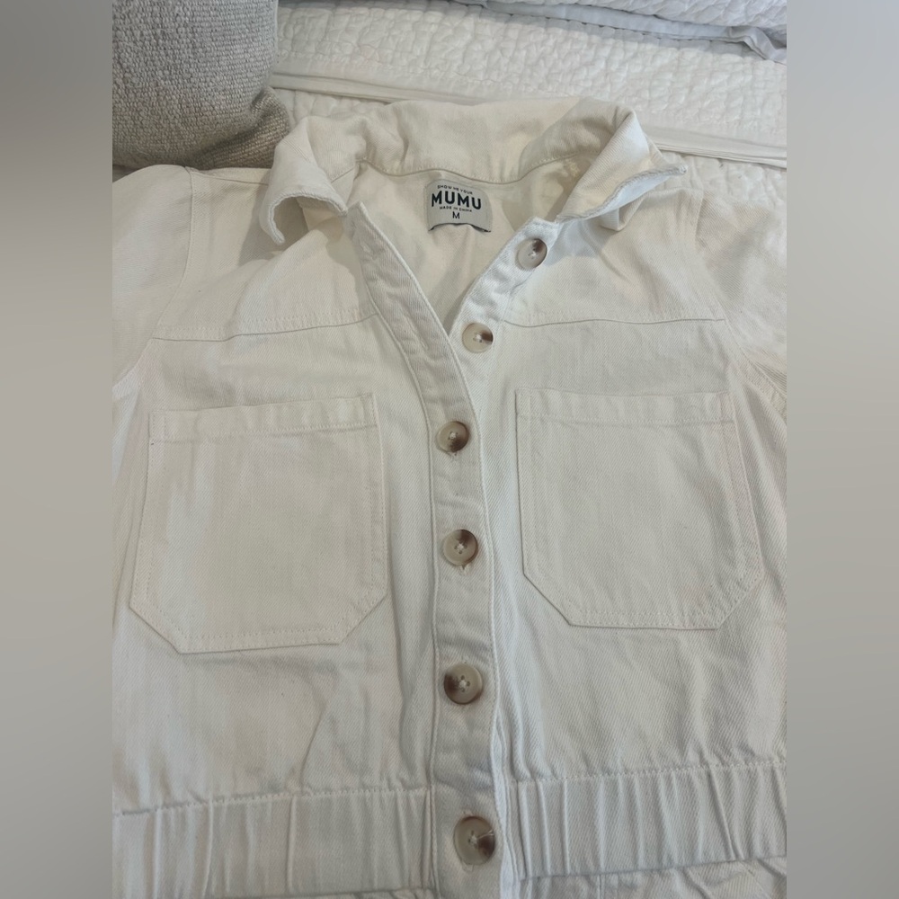 Show me your mumu white denim romper. Worn once.